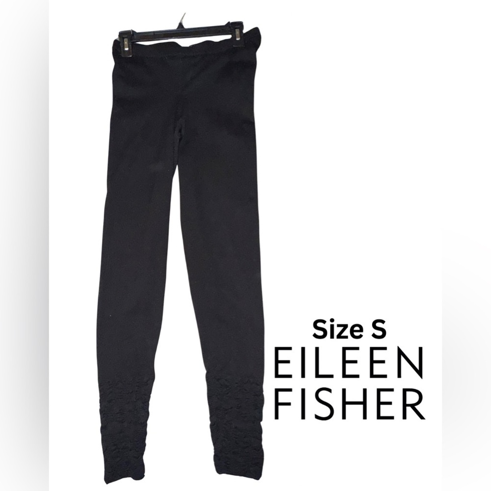 Eileen Fisher Black Leggings With Ruched Ankle Detail 28" Inseam GUC